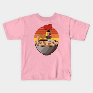 Flying over a ramen sea of noodle soup for Valentine day, whale and waves don't bother Kids T-Shirt